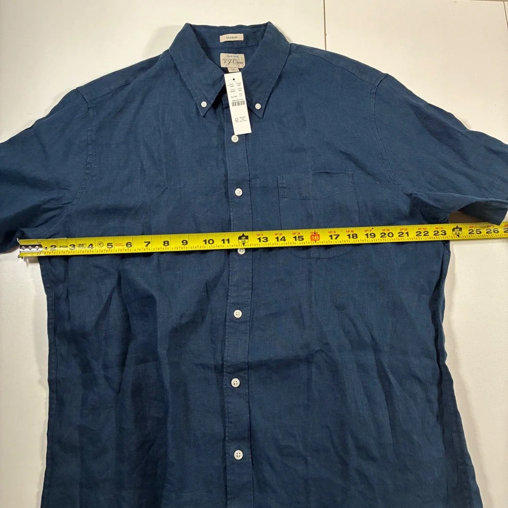 NEW J. Crew Baird McNutt Irish Linen Button Down Shirt Large Tall LT Navy Blue